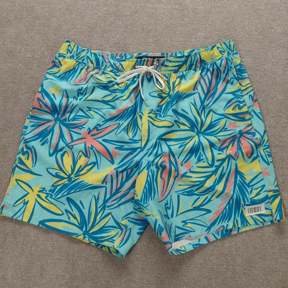 O'Neill Men's XL‎ Hermosa Elastic Waist Board Shorts Trunks Blue Tropical *flaw